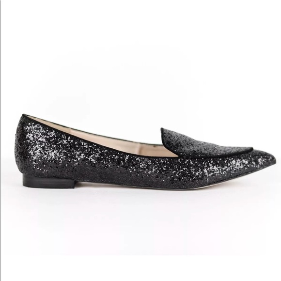 Sole Society Shoes - Sole Society Black Glitter Cammila Smoking Loafer